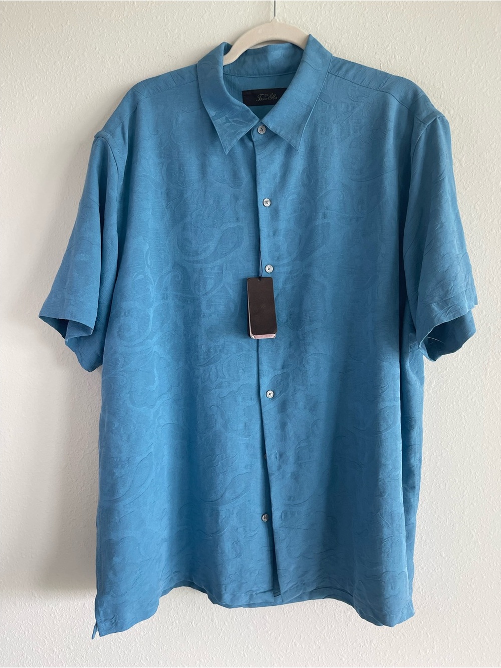 Jasso Ella Island Shirt Men's Size 2XL Blue Short Sleeve Button Up 100 % Silk